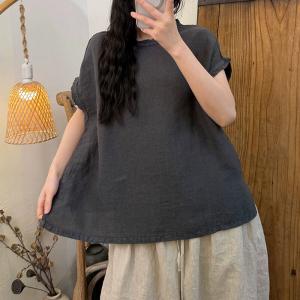 Short Sleeves Plain Linen T-shirt