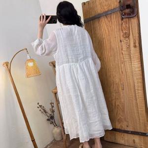 Lace Collar Puff Sleeves Ramie Beach Dress