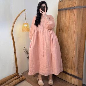 Lace Collar Puff Sleeves Ramie Beach Dress