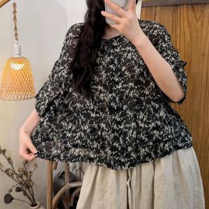 Lovely Floral Organic Ramie Summer Blouse