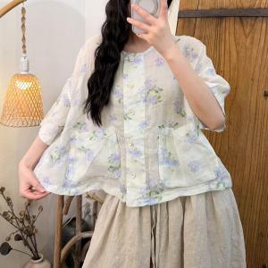 Lovely Floral Organic Ramie Summer Blouse