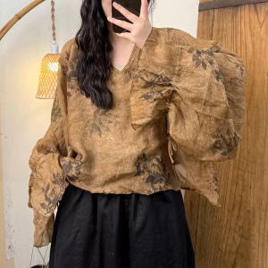 Flare Sleeves Totem Printed Boho Blouse