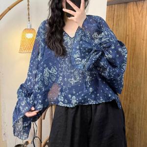 Flare Sleeves Totem Printed Boho Blouse