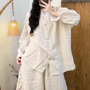 Pastel Colors Long Sleeves Linen Ladies Shirt