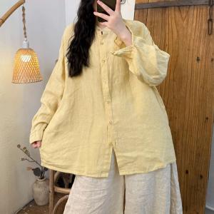 Pastel Colors Long Sleeves Linen Ladies Shirt