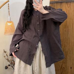 Pastel Colors Long Sleeves Linen Ladies Shirt