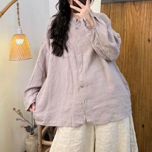 Pastel Colors Long Sleeves Linen Ladies Shirt