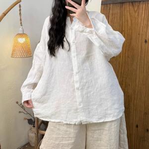 Pastel Colors Long Sleeves Linen Ladies Shirt