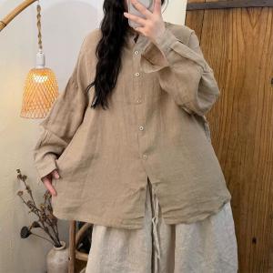 Pastel Colors Long Sleeves Linen Ladies Shirt