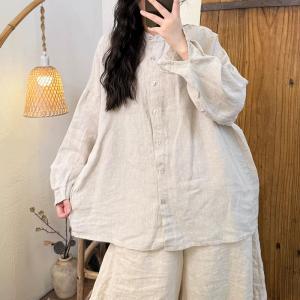 Pastel Colors Long Sleeves Linen Ladies Shirt