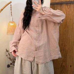 Pastel Colors Long Sleeves Linen Ladies Shirt