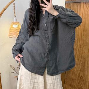 Pastel Colors Long Sleeves Linen Ladies Shirt