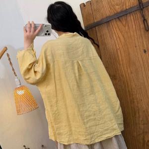 Pastel Colors Long Sleeves Linen Ladies Shirt