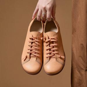 Lace Up Cowhide Soft Comfy Working Flats