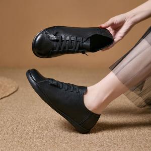 Lace Up Cowhide Soft Comfy Working Flats