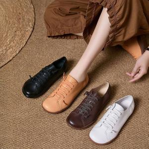Lace Up Cowhide Soft Comfy Working Flats