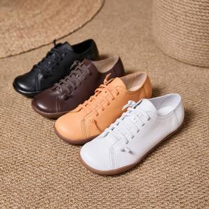Lace Up Cowhide Soft Comfy Working Flats