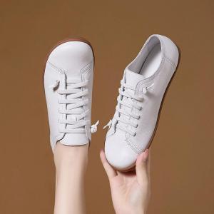 Lace Up Cowhide Soft Comfy Working Flats