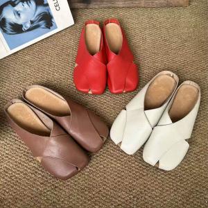 Square Toe Summer Leather Slippers