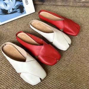 Square Toe Summer Leather Slippers