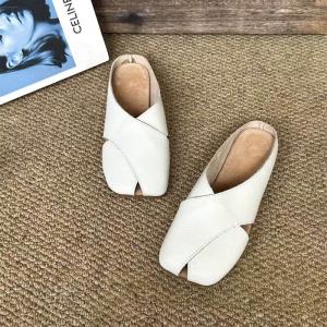 Square Toe Summer Leather Slippers