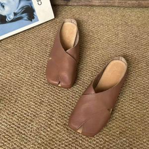 Square Toe Summer Leather Slippers
