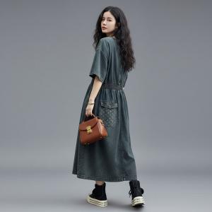 Large Size Dots and Plaids Blue Tiered Dress