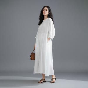 Oriental Chic Ramie Frog Buttons Embroidered Dress