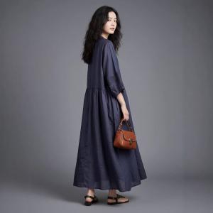 Oriental Chic Ramie Frog Buttons Embroidered Dress