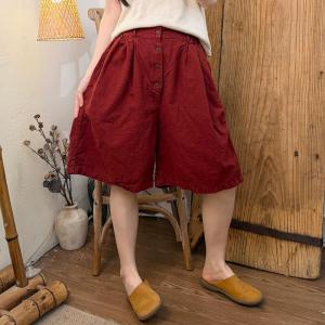 Button Fly Wide Leg Linen Shorts