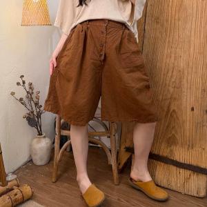 Button Fly Wide Leg Linen Shorts