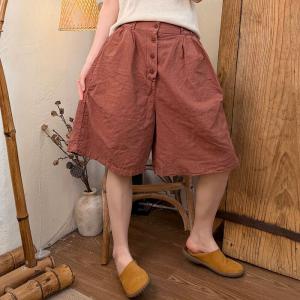 Button Fly Wide Leg Linen Shorts