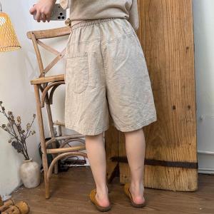 Button Fly Wide Leg Linen Shorts