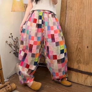 Dew-Retted Linen Loose Patterned Pants