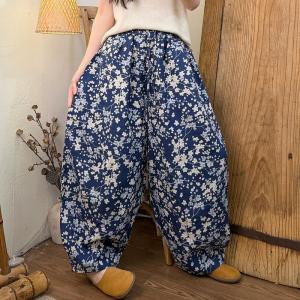 Dew-Retted Linen Loose Patterned Pants
