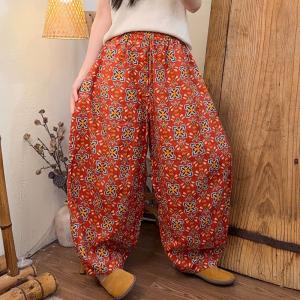 Dew-Retted Linen Loose Patterned Pants