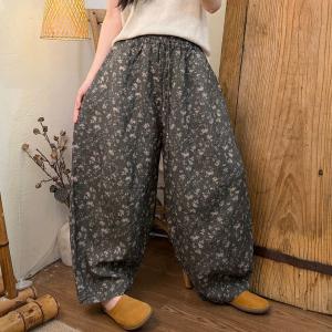 Dew-Retted Linen Loose Patterned Pants