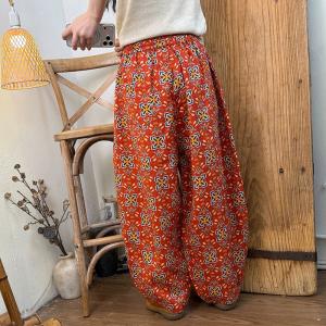 Dew-Retted Linen Loose Patterned Pants