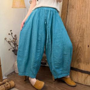Summer Breathable Linen Pleated Balloon Pants