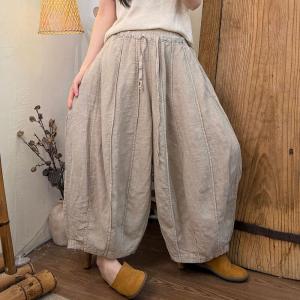 Summer Breathable Linen Pleated Balloon Pants
