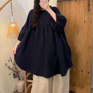 Cotton Puff Sleeves Midi Doll Blouse