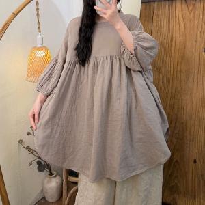 Cotton Puff Sleeves Midi Doll Blouse