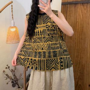 Artistic Patterns Yellow Linen Hemp Tank