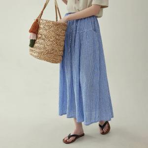 Elastic Tie Waist Plaid Relaxed Fit A Line Midi Skirt