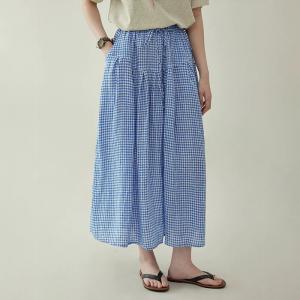 Elastic Tie Waist Plaid Relaxed Fit A Line Midi Skirt