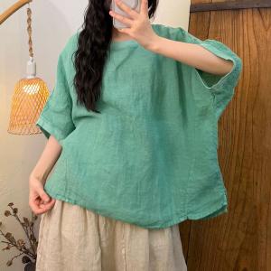Loose-Fit Linen Plain Ladies T-shirt