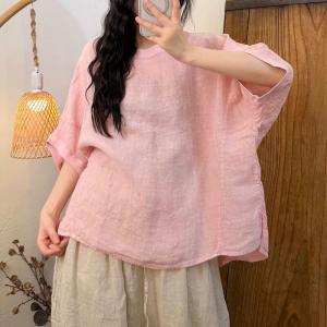 Loose-Fit Linen Plain Ladies T-shirt