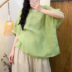 Loose-Fit Linen Plain Ladies T-shirt