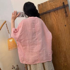 Loose-Fit Linen Plain Ladies T-shirt