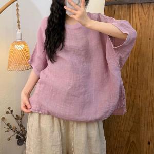 Loose-Fit Linen Plain Ladies T-shirt